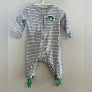 Carter's 6m Gray striped Green Dinosaur zip up sleeper
